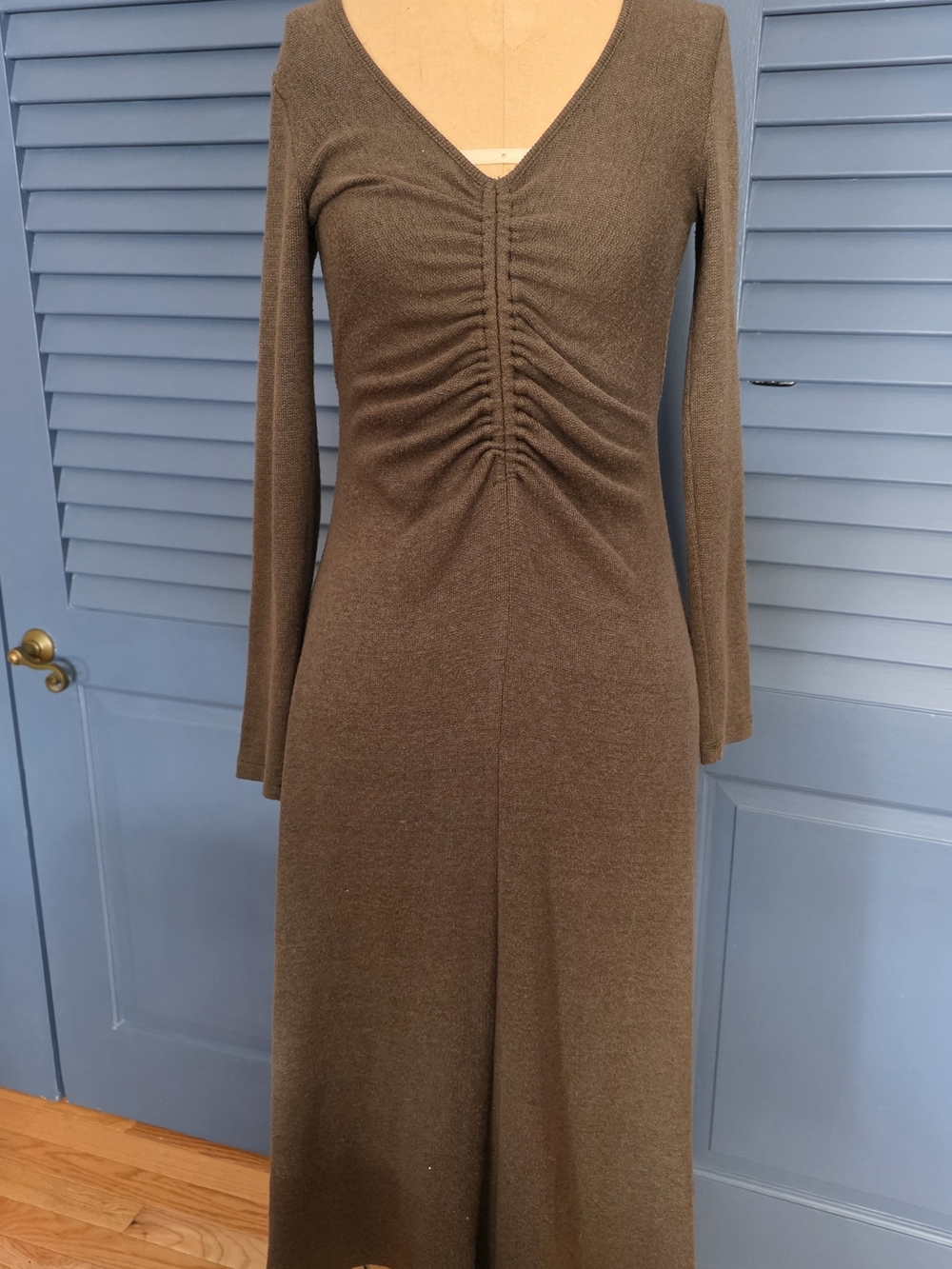 All in Favor Olive Green Melange Puff Sleeve Knit Dress Size S